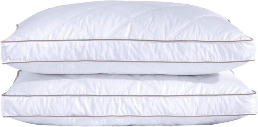 Goose Feathers and Down Pillow for Sleeping Gusseted Bed Hotel Collection Pillows, Standard, Set of 2