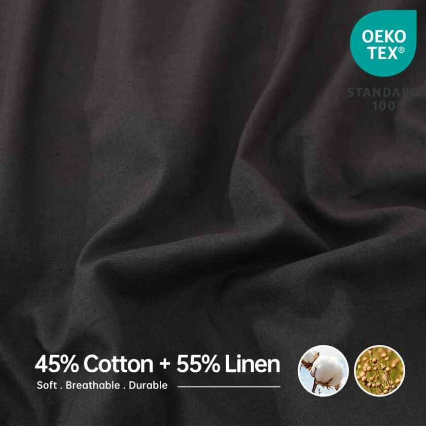 Linen Sheet Set Solid Color - 4 Pieces (1 Flat Sheet, 1 Fitted Sheet & 2 Pillowcases) Natural Flax Cotton Blend Soft Breathable Farmhouse Bedding - Full Size, Dark Grey - Image 2