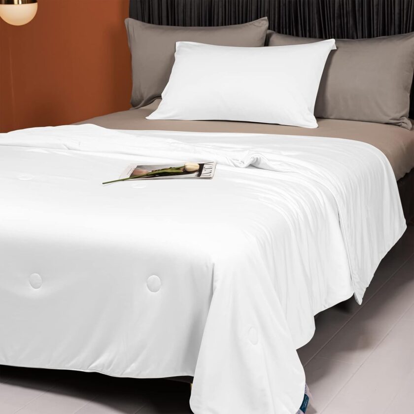 Cooling Blankets for Hot Sleepers - Cool Like Ice Cream Lightweight Blanket for Summer with Double Side Cold, Cooling Comforter, Quilt, Fabric for Bed (Throw Size 47" x 59" White) - Image 2
