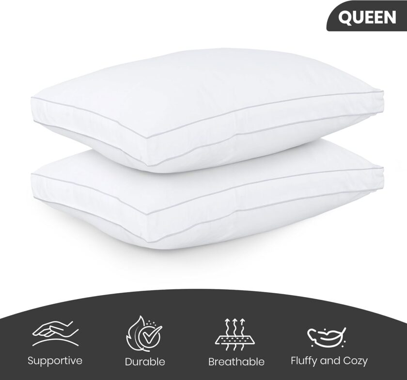 Bed Pillows for Sleeping Queen Size (White), Set of 2, Cooling Hotel Quality, Gusseted Pillow for Back, Stomach or Side Sleepers - Image 2