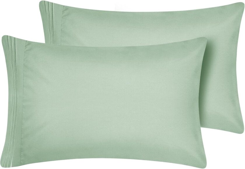2 Pack - Queen Size 20x30 Inch Sage Green Microfiber Pillowcases with Envelope Closure, Soft and Breathable
