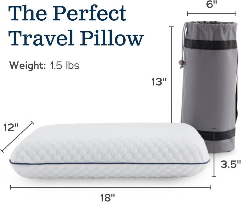 Gel Memory Foam Camping Pillow - Travel Essentials & Must Haves - Camping Gear & Accessories - Contouring Neck Support - Small Size Compatible for Camping, Car, Airplane, and Beach - 1 Pack - Image 2