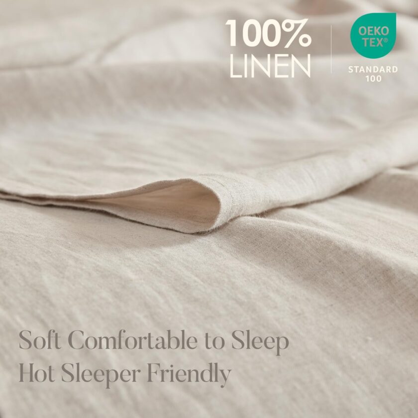 100%  Linen Fitted Sheet Mattress Cover (1 Piece) with 16 Inch Deep Pocket, Pure Natural  Flax from Normandy, Ultra Soft, Breathable and Durable (Natural Linen, Queen). - Image 2