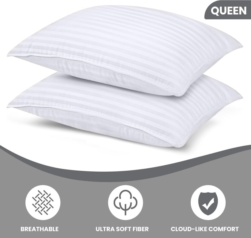 Bed Pillows for Sleeping Queen Size, 1000 Grams Filled Hotel Quality Cooling Pillows for Side, Back or Stomach Sleepers (White, Set of 2) - Image 2
