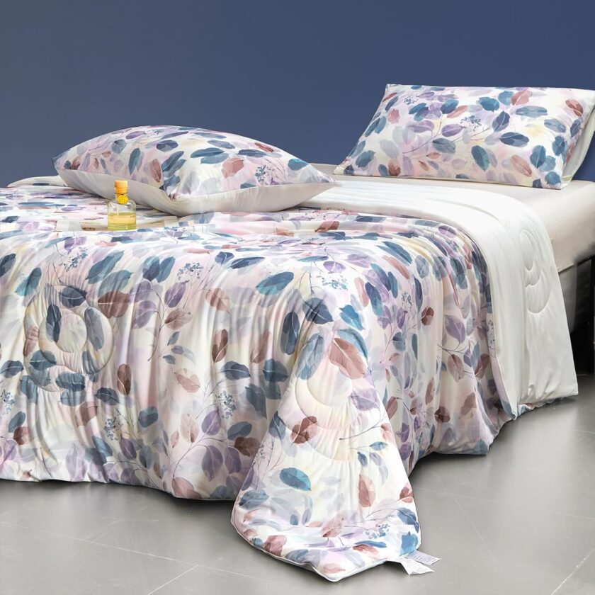 Floral Print Cooling Blankets for Hot Sleepers - Cool Like Ice Cream Blanket for Summer, Lightweight Double-Sided Cooling Comforter Quilt (Throw Size 47" x 59" Blue) - Image 2