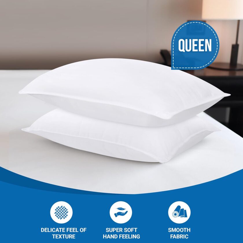 Bed Pillows for Sleeping (White), Queen Size, Set of 2, Hotel Pillow, Cooling Pillows for Side, Back or Stomach Sleepers - Image 2
