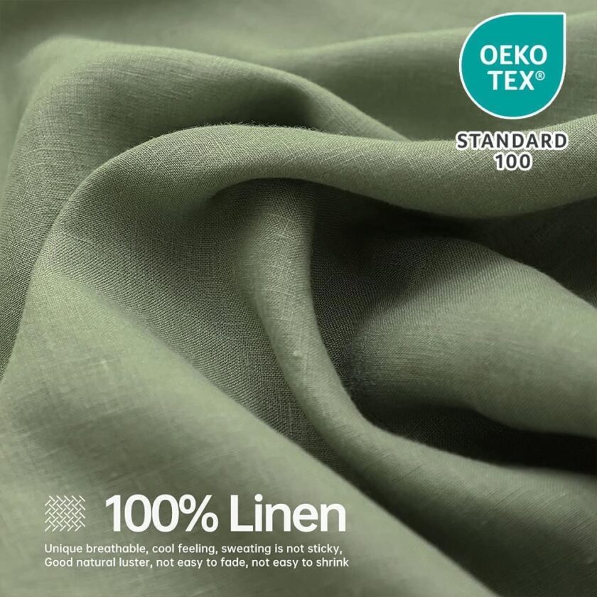 100% Linen Sheets Queen Size Set, 4 Pcs Natural  Linen Bed Sheets, Breathable Soft Durable Bedding Set for All Season (Sage Green, Queen) - Image 2