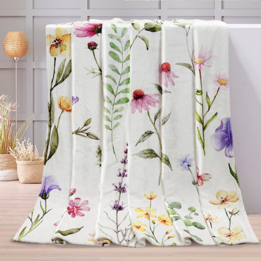 Wildflowers Throw Blanket Botanical Floral Printed Blanket Super Soft Flannel Throw Blanket Lightweight Fluffy Plush Fuzzy Bed Blanket for Bedding Sofa and Travel 50"X60" - Image 2