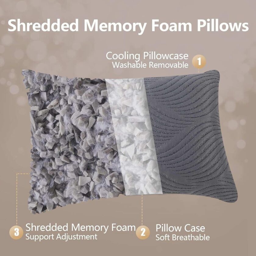 Pillows Queen Size Set of 2 Cooling Memory Foam Pillows for Sleeping Adjustable Medium Firm Back and Side Sleeper - Image 2