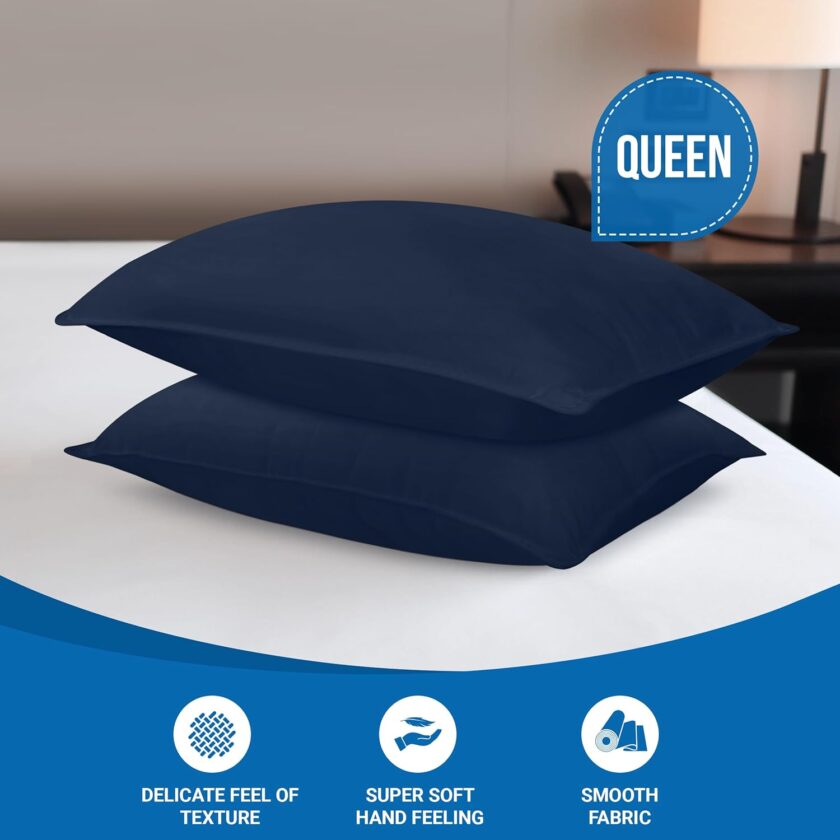 Bed Pillows for Sleeping (Navy), Queen Size, Set of 2, Hotel Pillow, Cooling Pillows for Side, Back or Stomach Sleepers - Image 2
