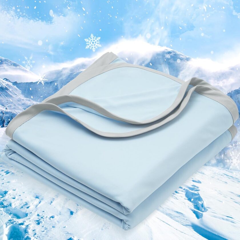 Double Cooling Blanket for Hot Sleepers King Size,  with Double Cooling, Summer Blanket Absorbs Heat to Keep Cool All Night for Night Sweats (Ice Blue, 108''x90'')