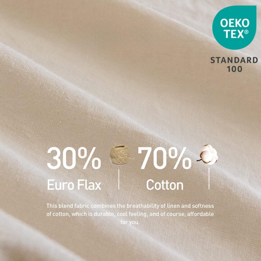 Linen Sheet Set Solid Color - 6 Pieces (1 Flat Sheet & 1 Fitted Sheet & 4 Pillowcases) 16" Deep Pocket Natural Flax Cotton Blended Soft Bedding - Linen, Queen Size - Image 2