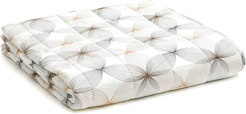 Cooling Weighted Blanket — 100% Cooling Oeko-Tex Certified Material with Premium Glass Beads (Khaki Flower, 48''x72'' 20lbs), Suit for One Person(~190lb) Use on Twin/Full Bed