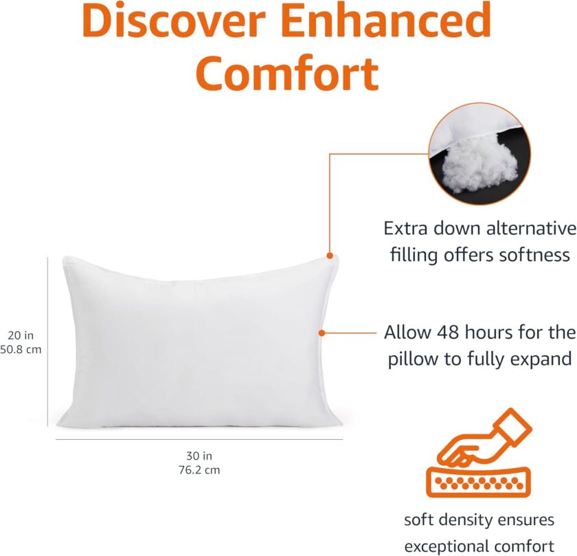 Down Alternative Pillows, Soft Density for Stomach and Back Sleepers, Queen, Pack of 2 - Image 2