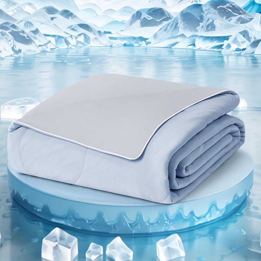 Cooling Comforter King Size,Double-Sided Cold Tech Fabric Blanket for Night Sweats Hot Sleepers,Lightweight Silk Smooth Soft Breathable,Summer Comforter,Blue -King（108"x90"）