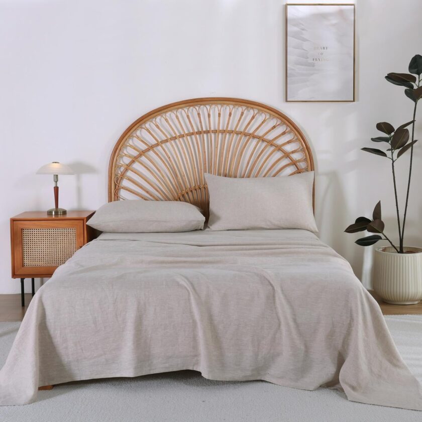 100%  Linen Sheets Queen Size Bed Sheets 4 Piece Sets, Breathable & Cooling Pure Linen Bed Sheets,Soft Durable Bedding, Machine Washable, 16" Deep Pocket (Linen,Queen)