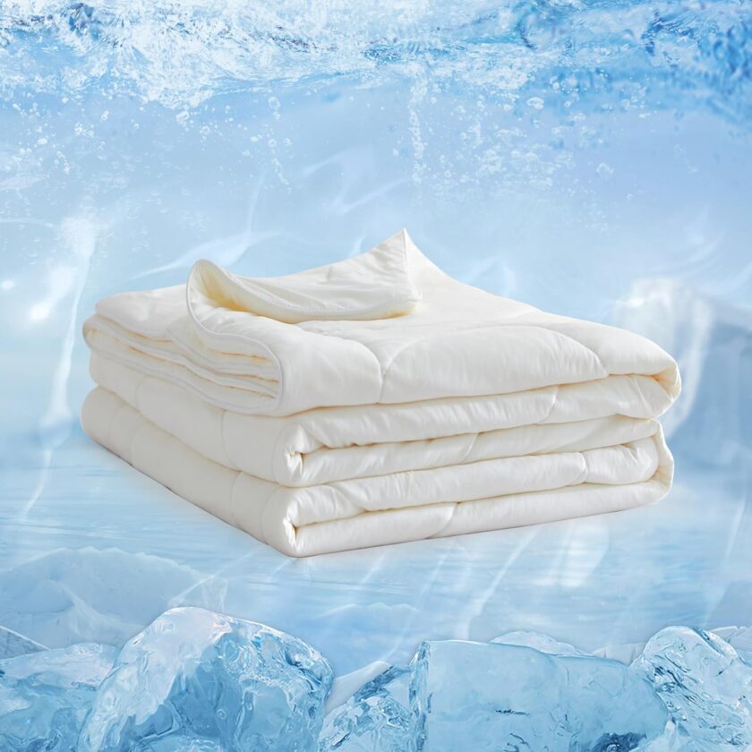 Cooling Comforter Queen Size, Summer Cooling Blanket for Hot Sleepers and Night Sweats Lightweight Breathable Bedding Comforter Cold Quilt Double Sided Smooth for Bed Sofa-Beige