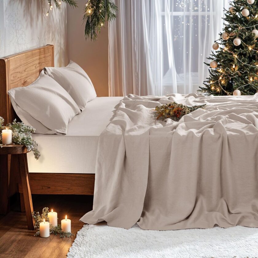 100%  Linen Sheet King Bed Set Luxury 4 pcs Deep Pocket Sheets Up to 16" Bedding Sheet All Season (Linen, King) - Image 2