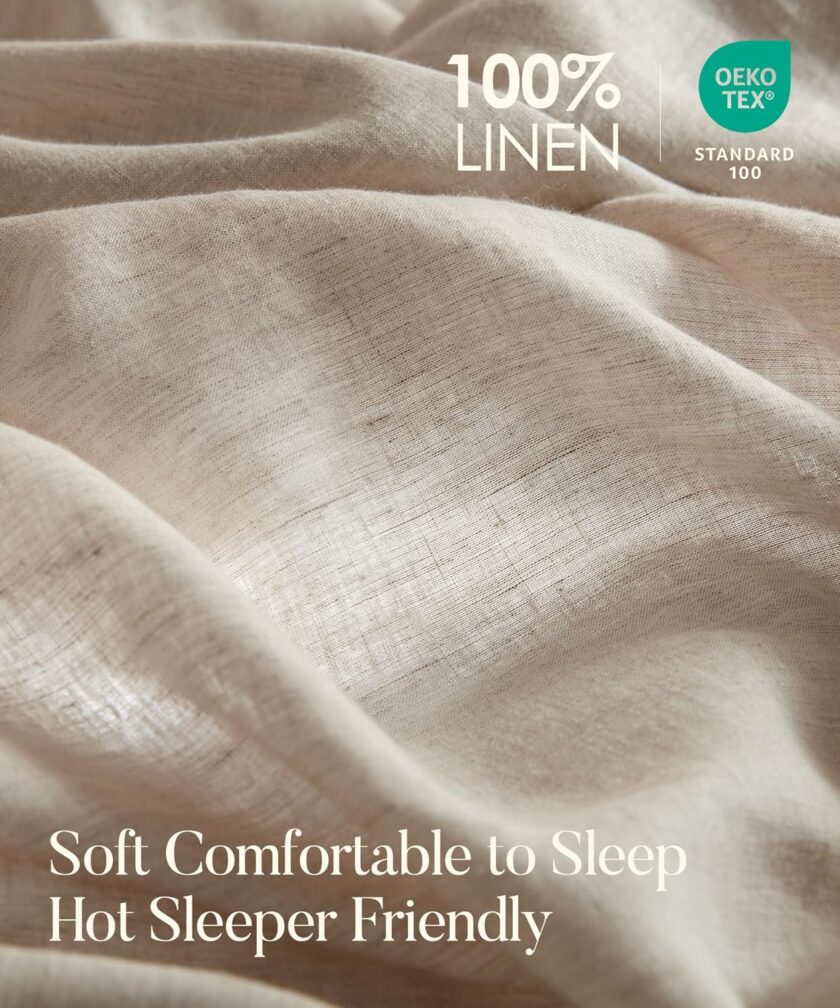 Pure Linen Sheets Set, 100%  Linen from Normandy, Breathable and Durable for Hot Sleepers, 4 Pcs Set - 1 Flat Sheet, 1 Fitted Sheet, 2 Pillowcases (Natural Linen, Queen) - Image 2