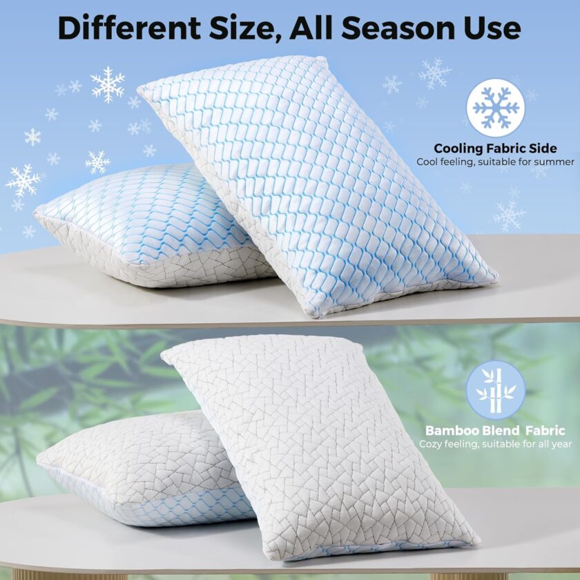 Pillows Queen Size Set of 2, Shredded Memory Foam Pillows, Cooling Foam Pillows for Sleeping, Soft Bed Pillow Queen Size with Adjustable Foam for Side, Back and Stomach Sleepers(Queen) - Image 2