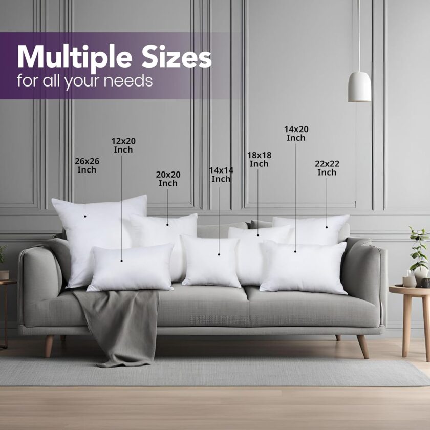 Throw Pillows Insert (Pack of 2, White) - 12 x 20 Inches Bed and Couch Pillows - Indoor Decorative Pillow - Image 2