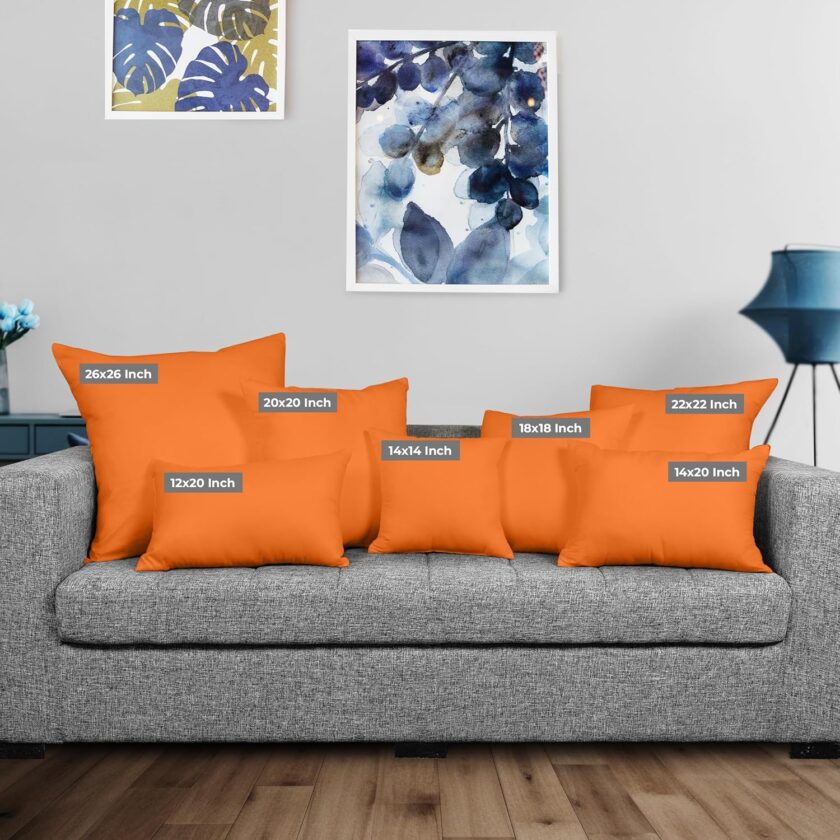 Throw Pillows Insert (Pack of 2, Orange) - 12 x 20 Inches Bed and Couch Pillows - Indoor Decorative Pillow - Image 2