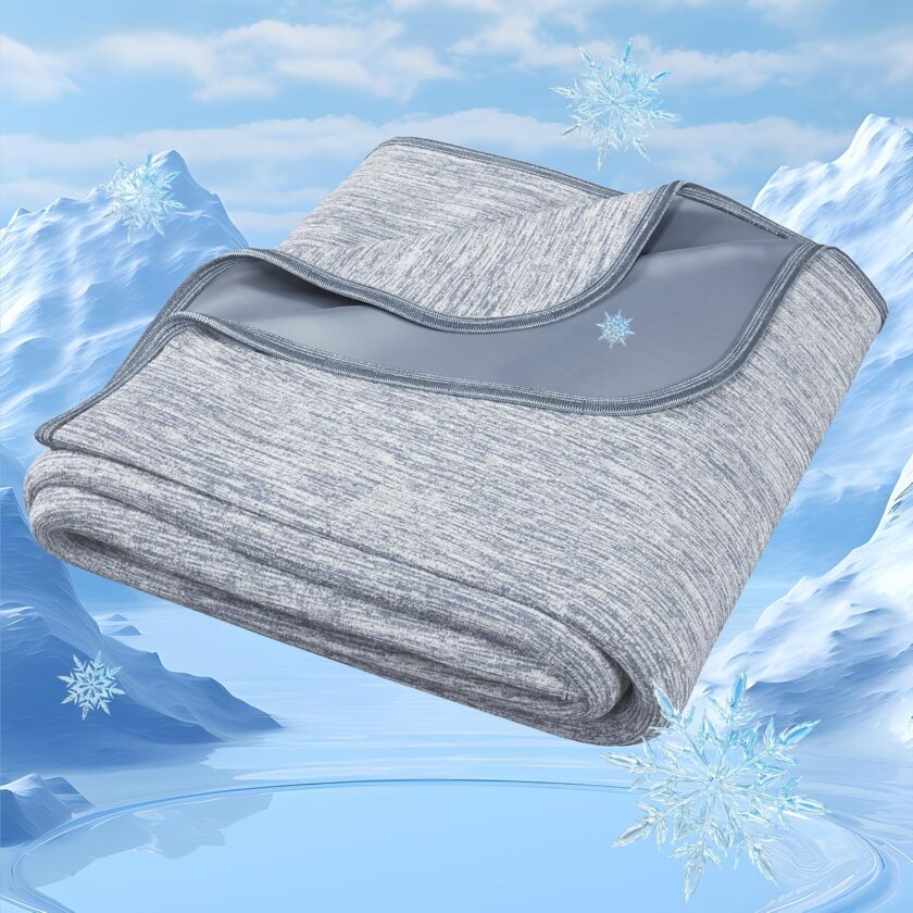 Cooling Lightweight Summer Blankets, Thin Breathable Cooling Blanket for Bed Couch Sofa, Keep Body Cool for Hot Flashes (Grey, 50"x70")