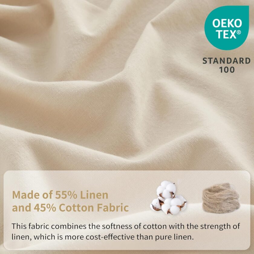 Linen Cotton Sheet Set 4-Piece (1 Flat Sheet, 1 Fitted Sheet & 2 Pillowcases) - Soft, Breathable & Cozy Farmhouse Bedding for Hot Sleepers, Natural Flax Blend - King Size, Linen - Image 2